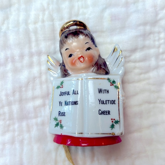 COPY - Vintage Ardalt Japan Christmas Angel Bell Lyrics 2.50" High Caroling - Picture 1 of 12